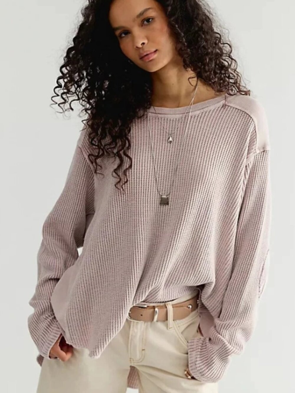 Free People FP One Blake Thermal Oversized Scoop Neck Long Sleeve Tunic Top S